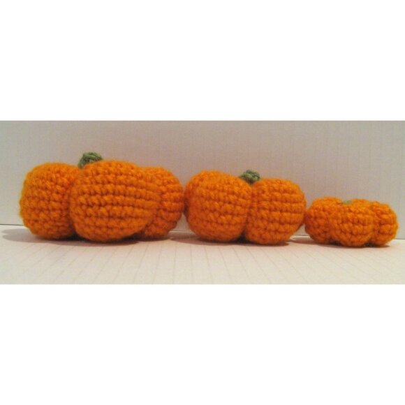 Handmade Crochet Amigurumi Pumpkin Stack Fall Decoration Orange Different Sized - Picture 3 of 5